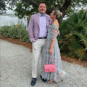 Blue floral ruffle gown